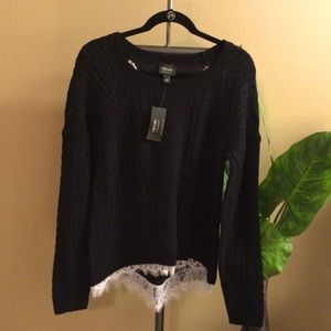 Cable Knit Lace Trim Sweater
